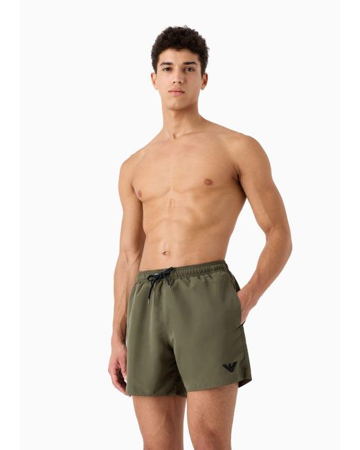 Emporio Armani Green Asv Recycled-fabric Swim Shorts With Logoband for men