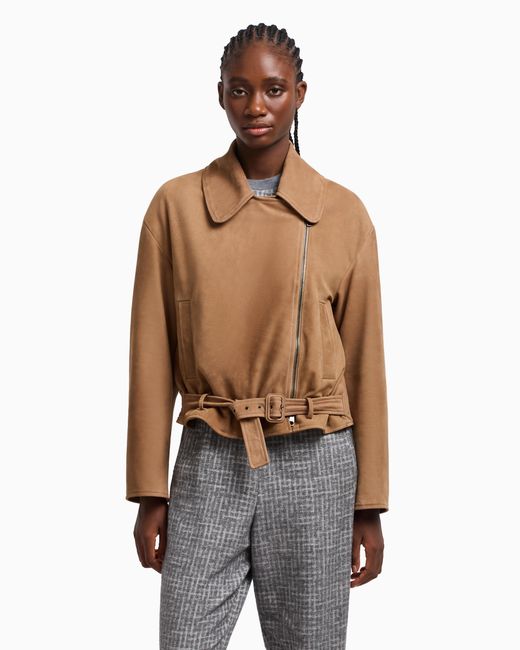 Emporio Armani Brown Icon Nubuck Calf Leather Biker Jacket