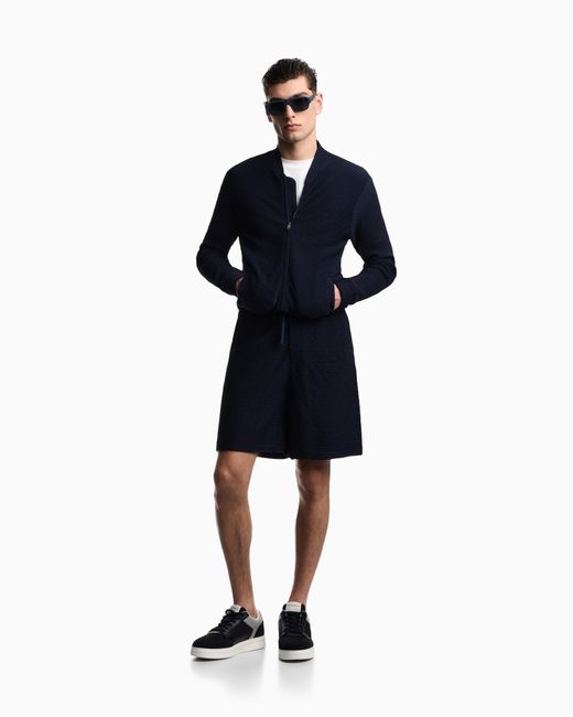 Emporio Armani Blue Embossed Two-Way Stretch Jersey Blouson for men