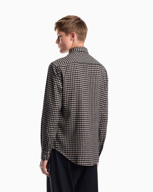 Emporio Armani Gray Long-Sleeve Micro-Check Flannel Shirt for men