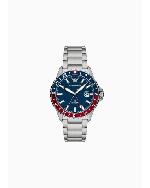 Emporio Armani Blue Gmt Dual Time Stainless Steel Watch for men
