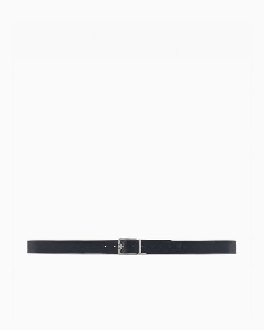 Emporio Armani White Leather Belt With All-Over Embossed Eagle for men