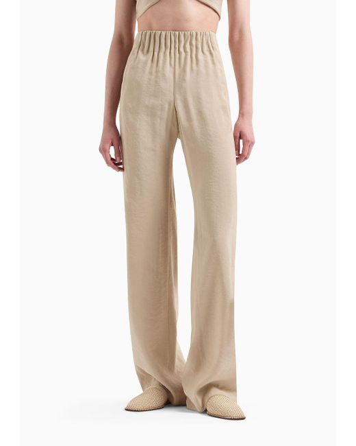 Emporio Armani Natural Flowing, Washed Matte Modal Trousers With Gathered Waist
