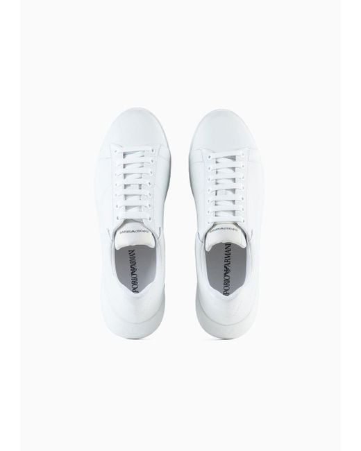 Emporio Armani White Tumbled Leather Sneakers for men