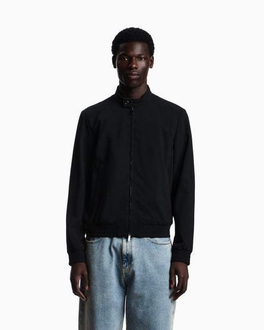 Emporio Armani Blue Icon Textured Light Wool Blouson for men