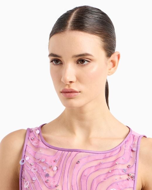 Emporio Armani Pink Silk Organza Top With Embroidery And Sequins