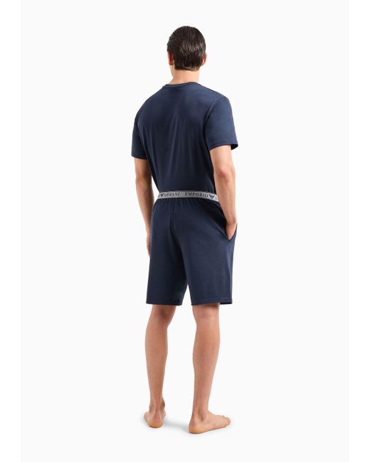 Emporio Armani Blue Comfort-fit Pyjamas With Endurance Logo Bermuda Shorts for men