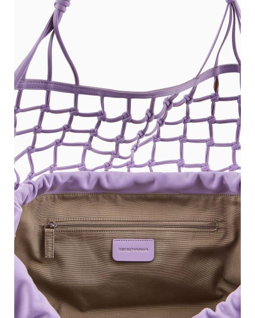 Emporio Armani Purple Oversized Nappa Leather-effect Woven Shopper Bag