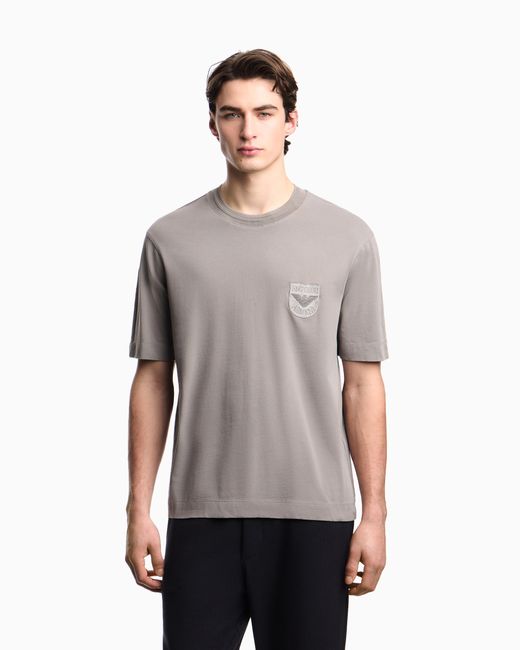 Emporio Armani Gray Heavy Jersey T-Shirt With Shield Embroidery for men