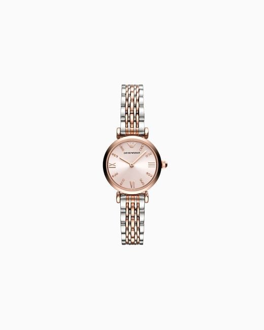 Emporio Armani White Two-Hand Two-Tone Stainless Steel Watch
