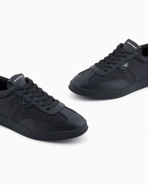 Emporio Armani Blue Nylon Sneakers With Leather Details for men