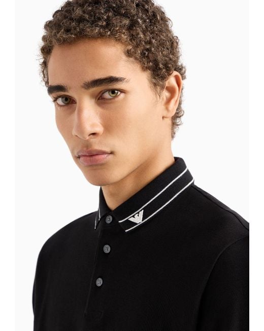 Emporio Armani Black Jersey Polo Shirt With Placed Logo for men
