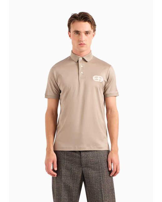 Emporio Armani Natural Lyocell-blend Jersey Polo Shirt With Asv Logo Raised Embroidery for men