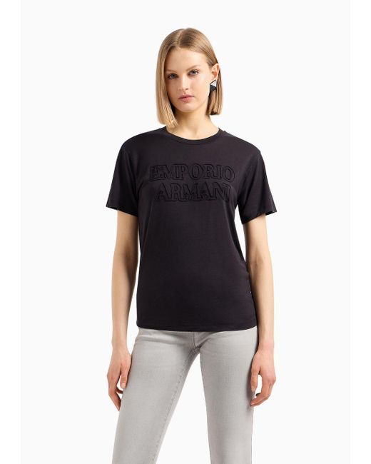 Camiseta De Lyocell Lavado Con Logotipo De Efecto Devoré Asv Emporio Armani de color Black