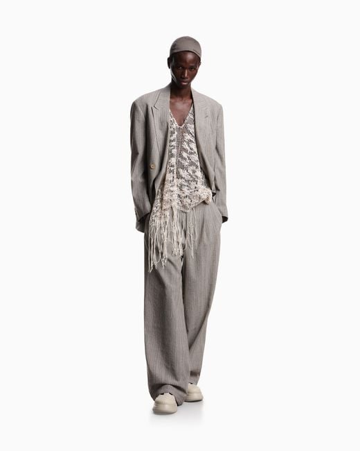 Emporio Armani Gray Multi-Striped 3D Effect Jaspé Jacquard Trousers for men
