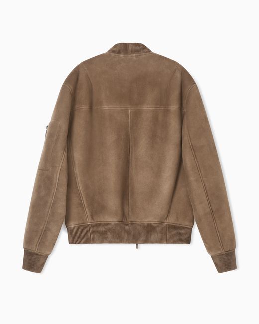 Emporio Armani Brown Icon Merino Lamb Suede Shearling Blouson for men