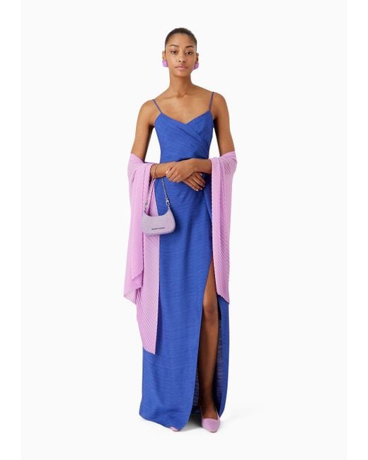 Robe Longue Avec Nœud Et Fente En Crêpe De Viscose Emporio Armani en coloris Blue