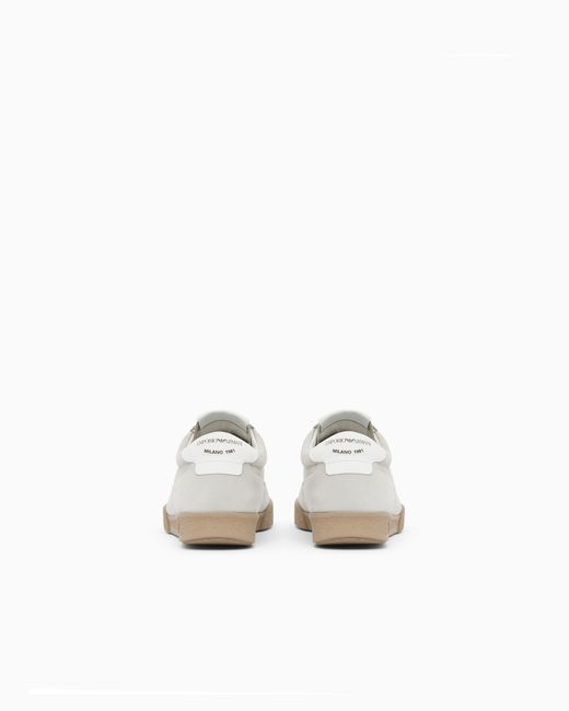 Emporio Armani White Nubuck Sneakers With Perforated Details And A Rubber Sole