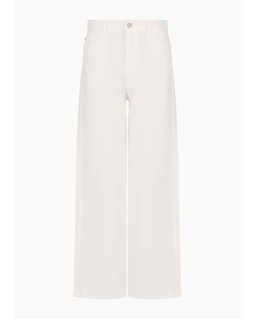 Pantalones J33 De Talle Medio Y Pernera Cropped Acampanada De Lino Puro Emporio Armani de color White