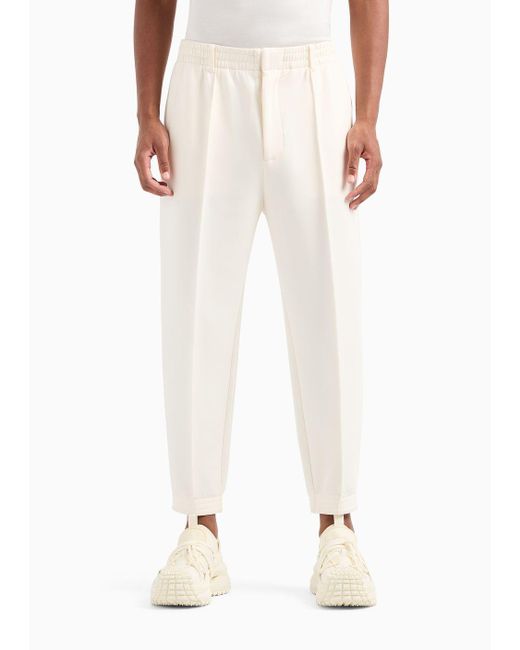 Emporio Armani White Double-jersey Trousers With Crease And Stretch Ankle Cuffs for men