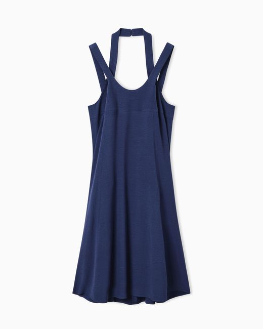 Emporio Armani Blue Flowing Micro Leopard Spot Jacquard Dress