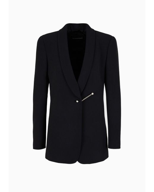 Emporio Armani Black Shawl Collar Jacket In Envers Satin With Piercing-style Closure