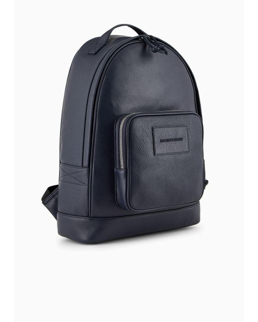Emporio Armani Blue Tumbled Leather Backpack for men