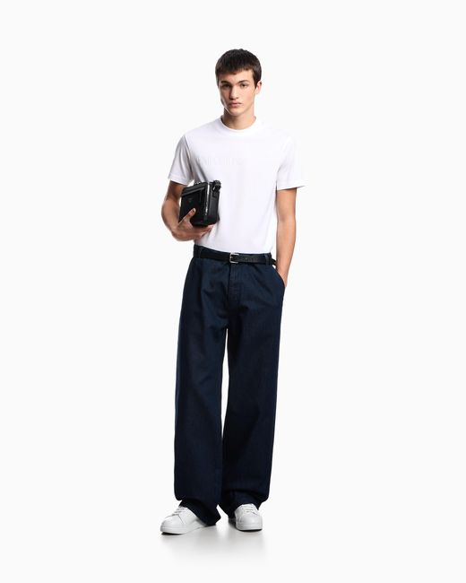 Camiseta De Punto Con Logotipo En Tejido Jacquard Emporio Armani de hombre de color White