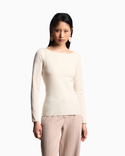 Emporio Armani White Boat Neck Jumper