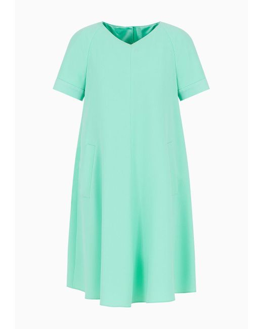 Emporio Armani Green Tech Cady Flared Dress With Satin Insert