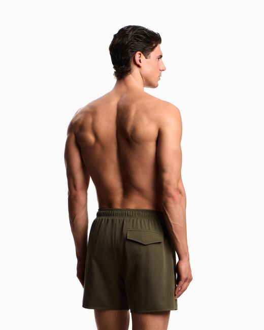 Emporio Armani Green Swim Shorts With Satin Label Patch for men