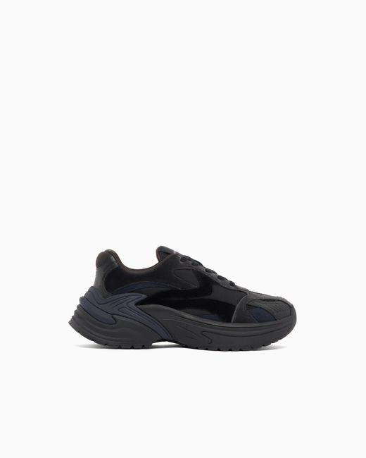 Emporio Armani Blue Sneakers With Mesh Suede And A Chunky Rubber Sole for men