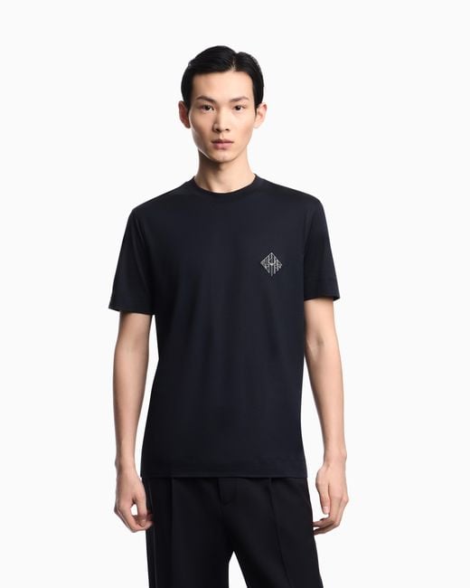 Emporio Armani Blue Slim-Fit Lyocell-Blend Jersey T-Shirt With Logo Patch for men