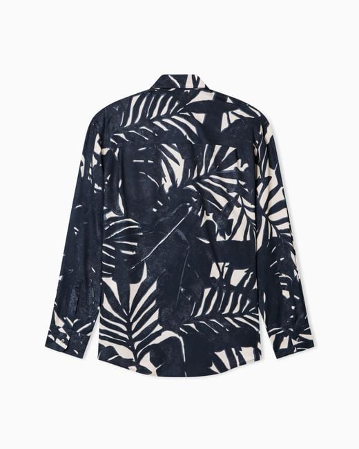 Emporio Armani Blue Comfort-Fit, Fluid Viscose Shirt With An All-Over Print for men