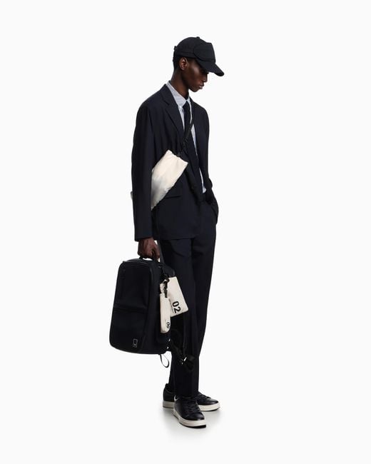 Emporio Armani Blue Travel Essential Light Wool Trousers for men
