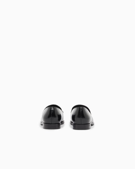 Emporio Armani White Icon Shiny Polished Leather Loafers