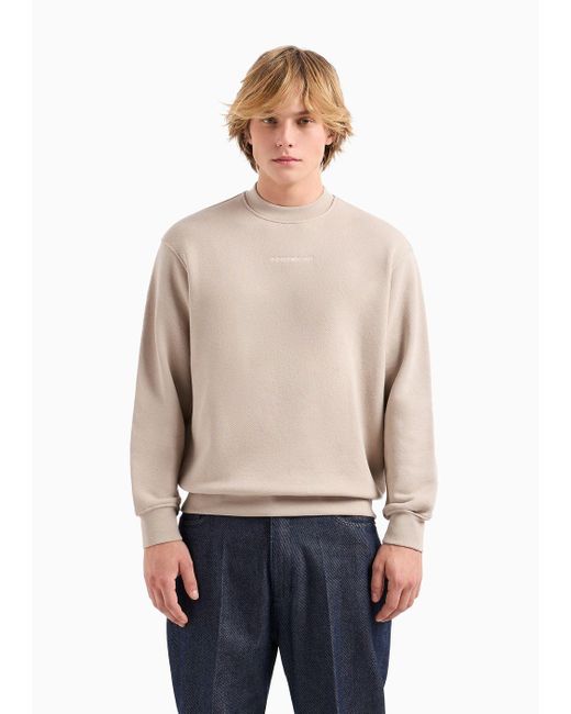 Emporio Armani Natural Jersey Sweatshirt With Diagonal Weave And Logo Embroidery for men