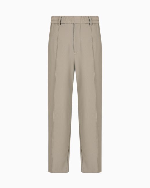 Emporio Armani Gray Canneté-Effect Stretch Nylon Trousers With Ribs for men