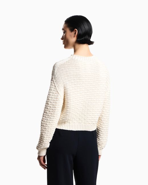 Emporio Armani White Icon Jumper With Links-Stitch Knit And 3D Motif