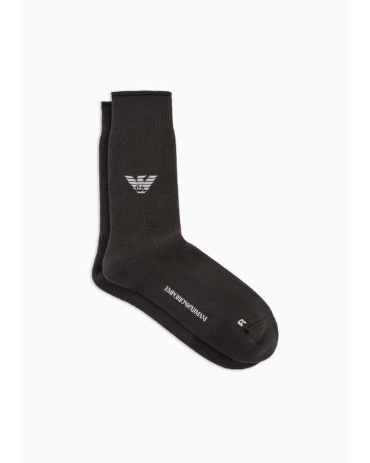 Emporio Armani Black Sustainability Values Capsule Collection Organic Cotton Socks With Logo for men