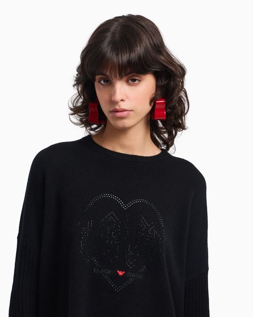 Emporio Armani Black Pullover Aus Schurwolle Mit Strasssteinen Aus Der Sonderkollektion Zum Valentinstag