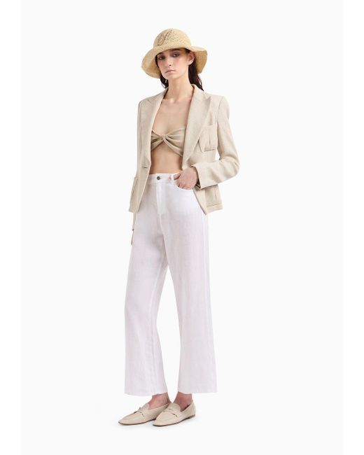 Pantalones J33 De Talle Medio Y Pernera Cropped Acampanada De Lino Puro Emporio Armani de color White