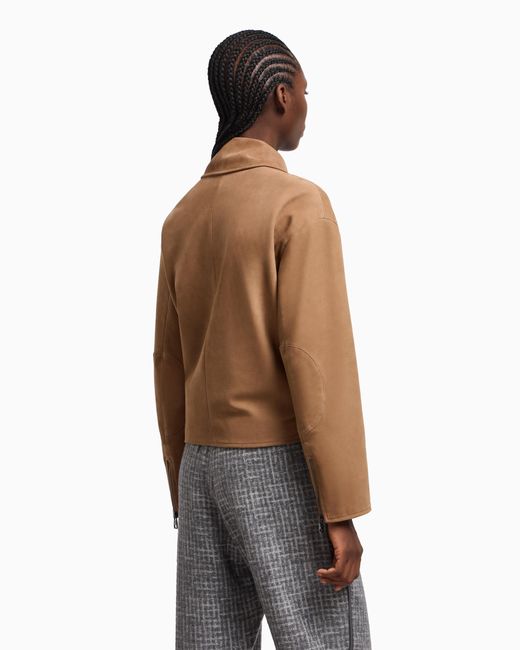 Emporio Armani Brown Icon Nubuck Calf Leather Biker Jacket