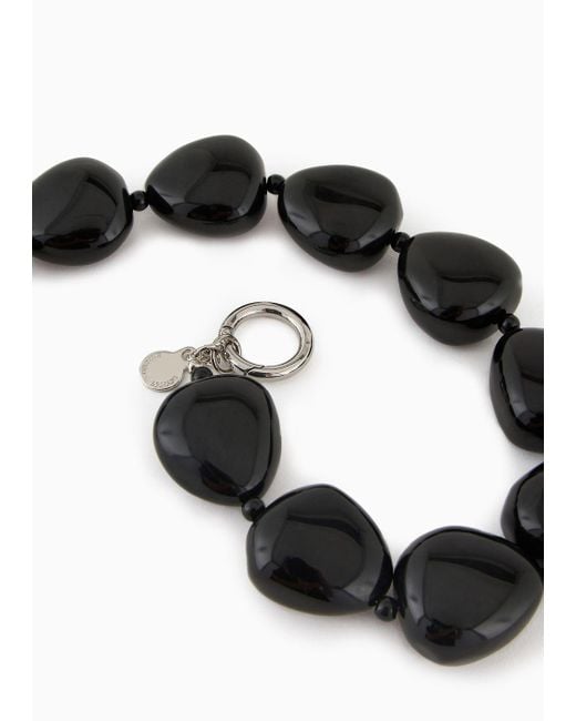 Emporio Armani Black Choker Necklace With Rounded Gemstones