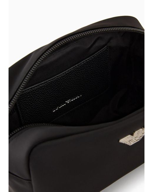 Emporio Armani Black Asv Recycled Nylon Washbag With Eagle Plaque