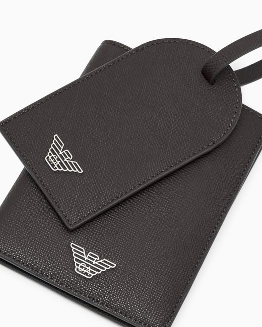 Emporio Armani Black Gift Box With Regenerated Saffiano Passport Holder And Tag for men