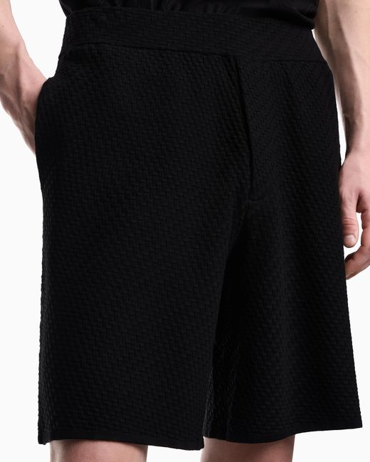 Emporio Armani Black Viscose Knit Bermuda Shorts With Raised Stitch Design for men