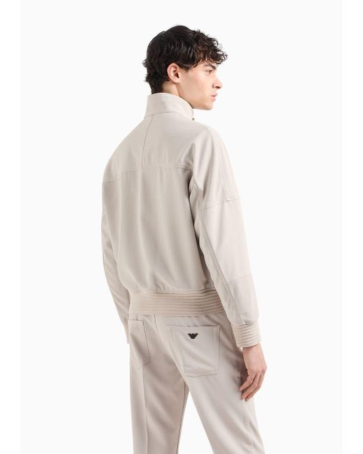 Emporio Armani White Canneté Fabric Blouson With Zip for men