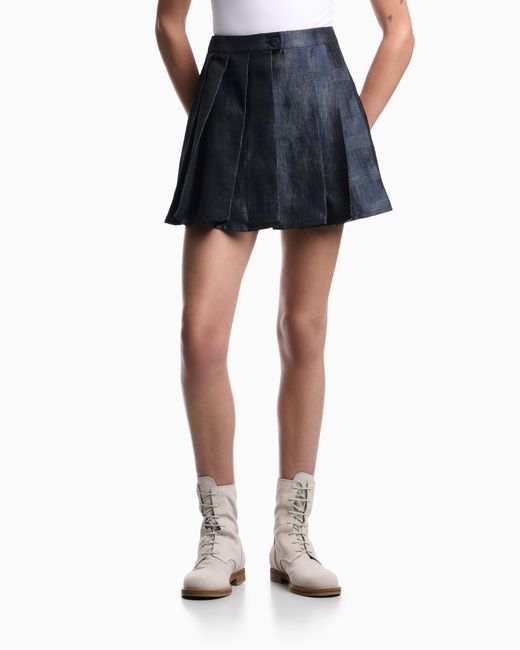 Emporio Armani Blue Metal-Effect Linen-Blend Jacquard Mini Culottes