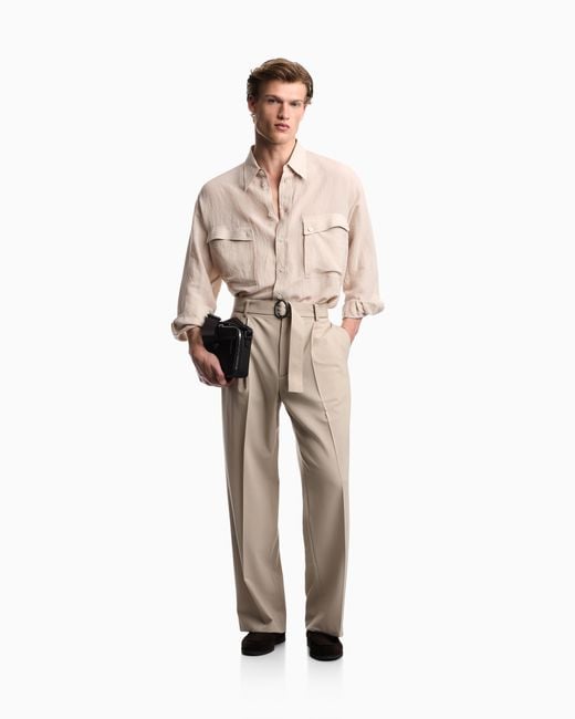 Emporio Armani Natural Denim-Effect Linen-Blend Shirt for men